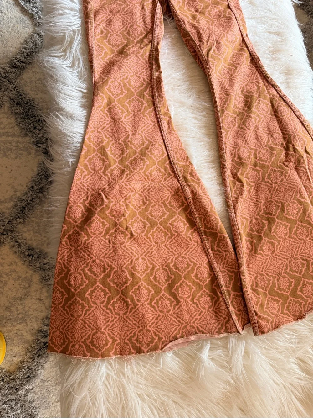 Free People Burnt Orange Patterned Flare Jeans